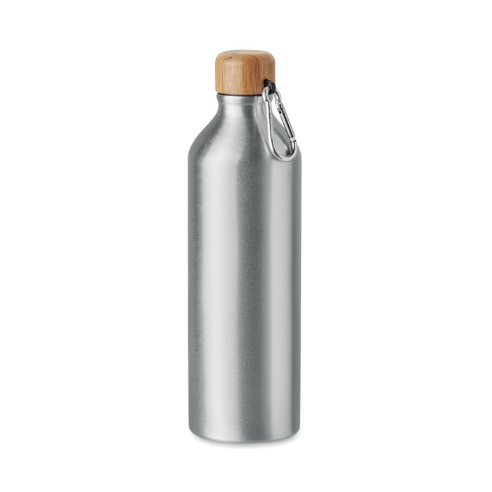 Aluminiumflaske med bambuslåg og karabinhage 800ml - Skive 