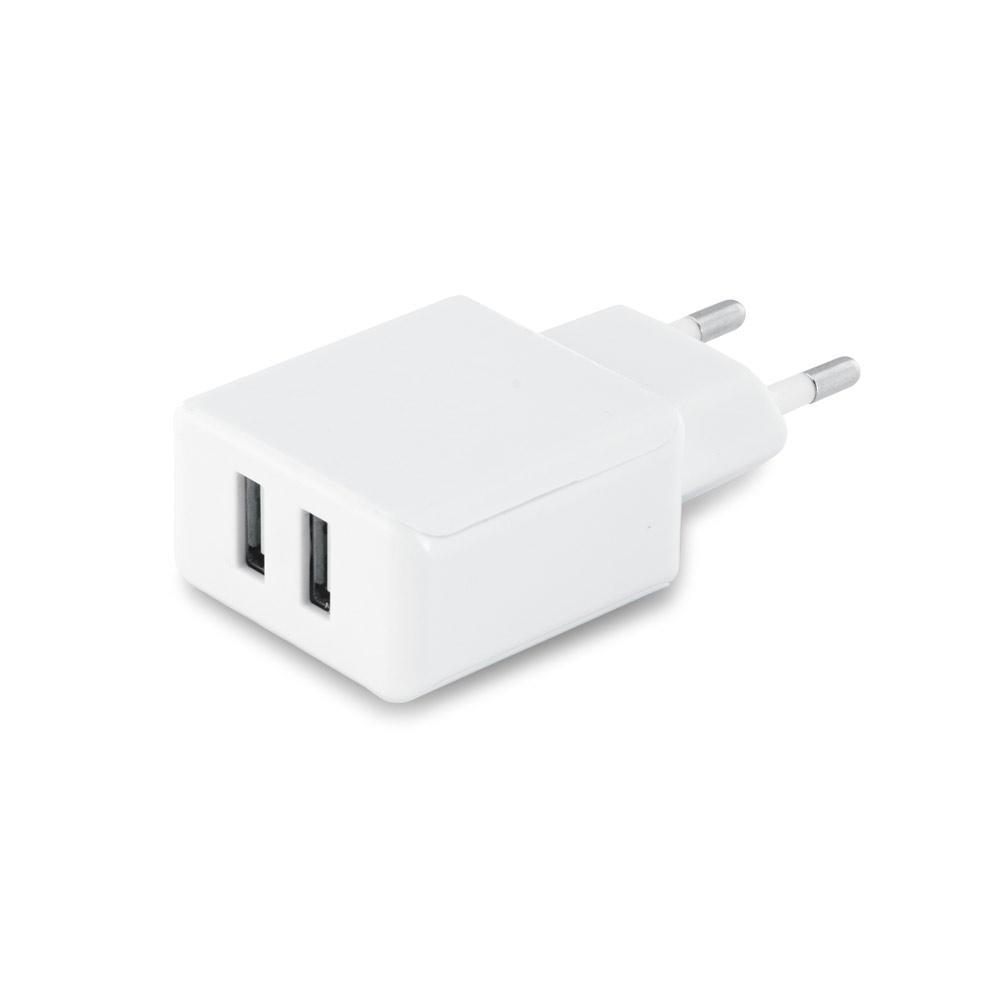 ABS USB-adapter med 2 5V/1-2'1A udgang. 62 x 42 x 23 mm -