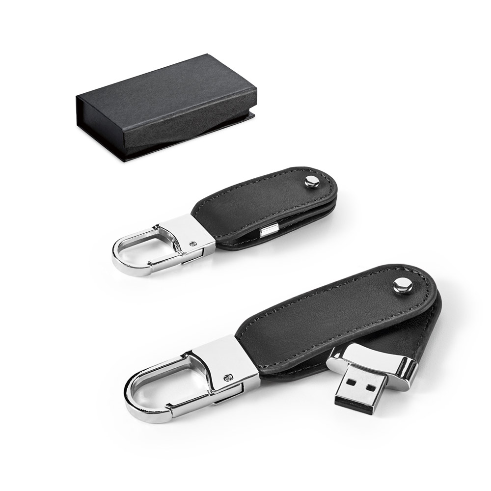 8GB PU USB Flash Drive med karabinerclip - Bagenkop